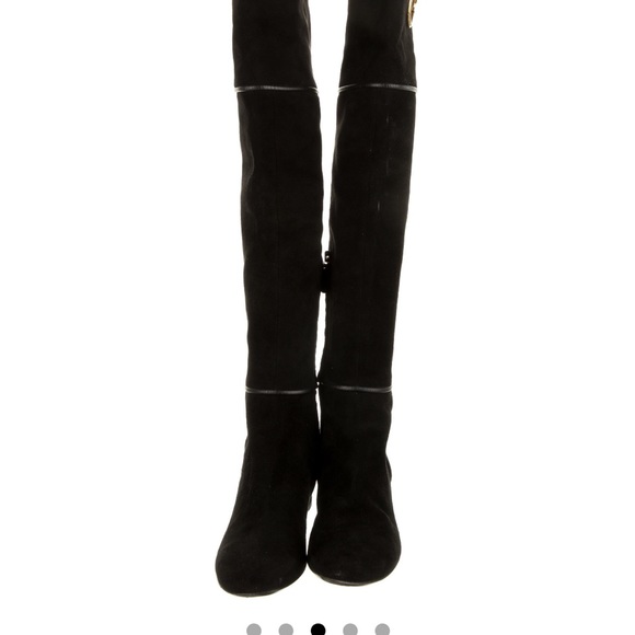 EUC Gucci black Suede Over knee boots, size 7/37. Gold hardware. - Picture 10 of 15